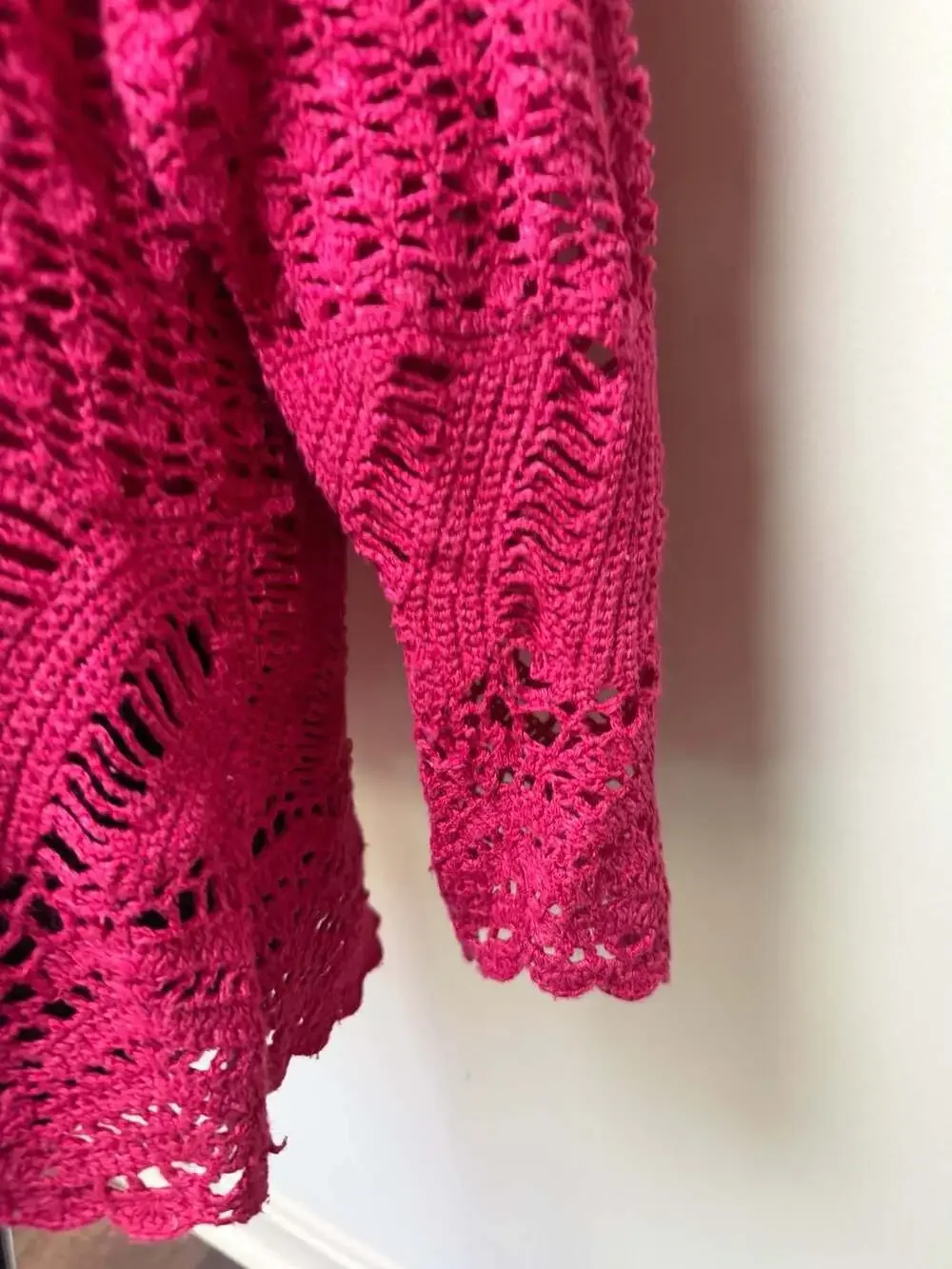 Skye's the Limit Fuchsia Crochet Long Sleeve Scoop Neck Top